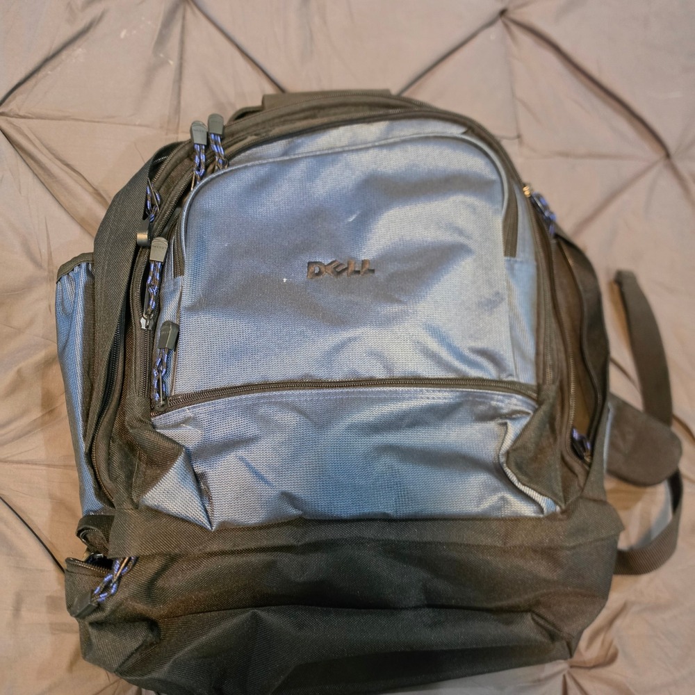 Dell Laptop Backpack Unisex Large Grey Black Excellent Padded Tech Bag